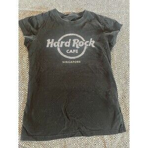 HARD ROCK CAFE Womens Singapore Rhinestones Graphic T-Shirt Top Black Cotton Sm